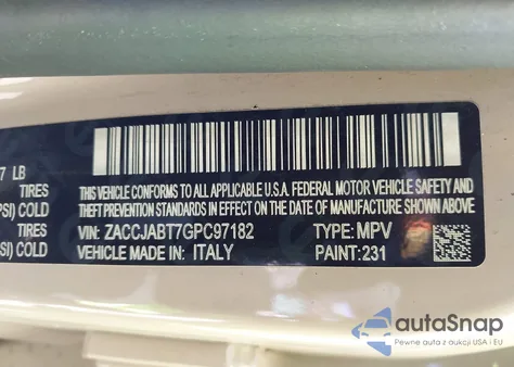 2016 Jeep Renegade 75Th Anniversary из США, поврежденный, VIN ZACCJABT7GPC97182